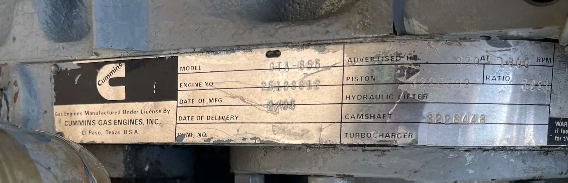 Used Cummins GTA-855 Gas Engine