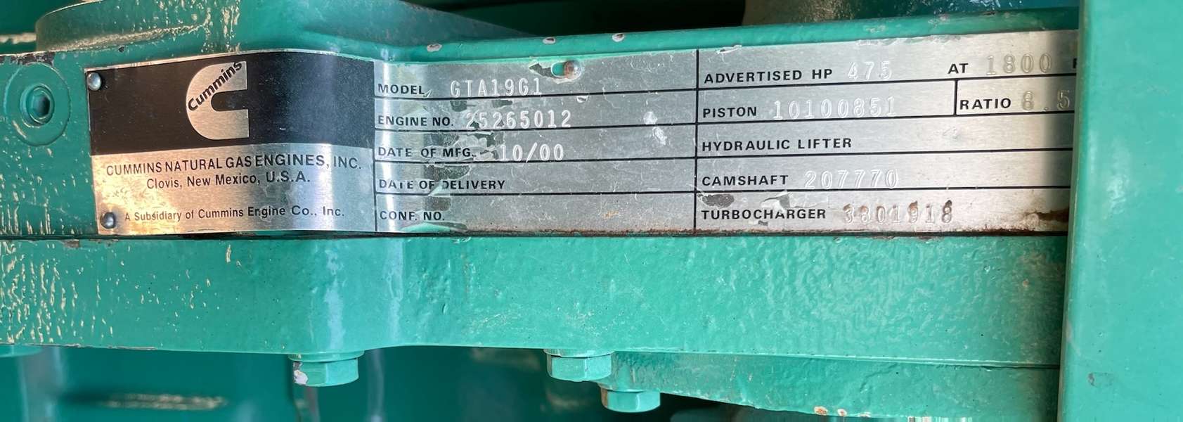 Like New Cummins GTA19G1 Gas Engine