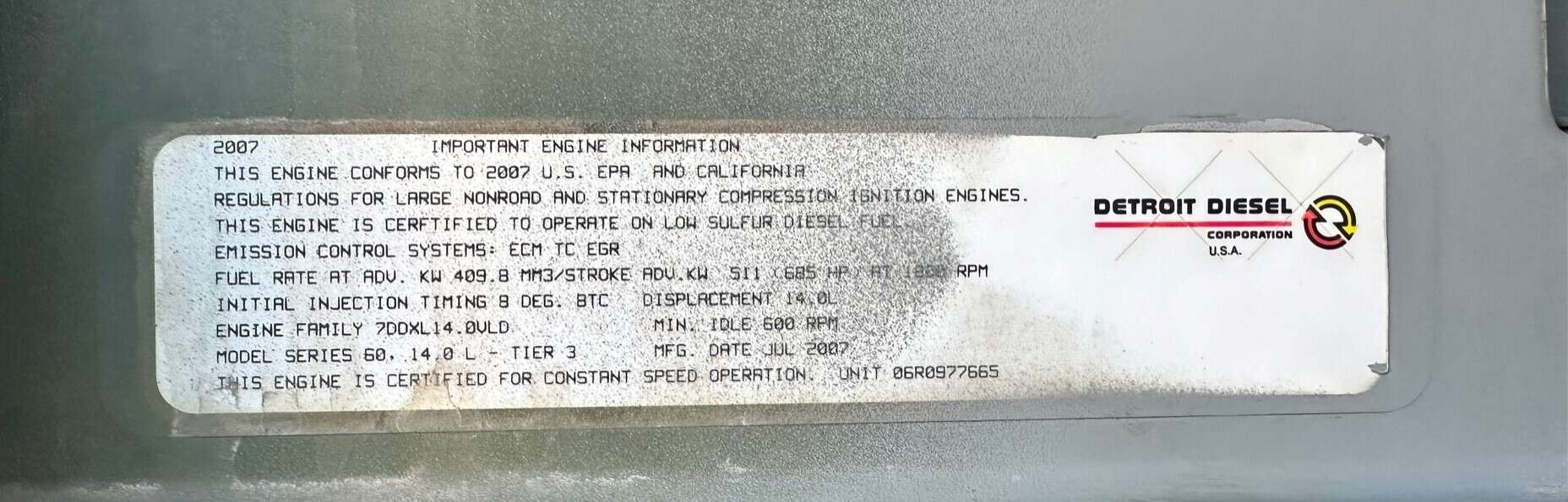 Low Hour Detroit S60 14L Diesel Engine