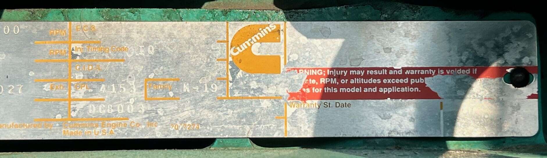 Like New Cummins KTA19G4 Diesel Engine