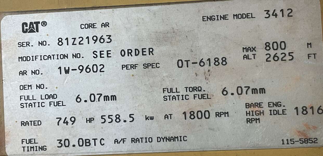 Used Caterpillar D3412DITA Diesel Engine