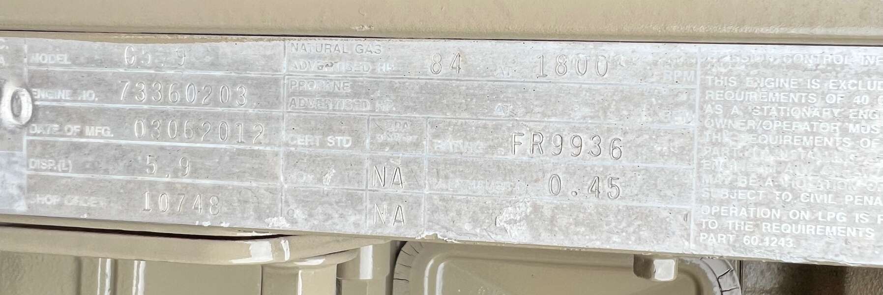 Used Cummins G5.9 Gas Engine