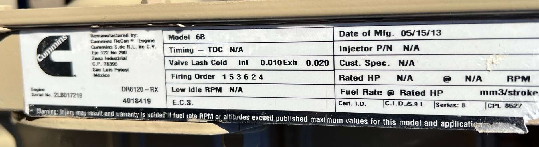 Recon Cummins 6B Gas Engine