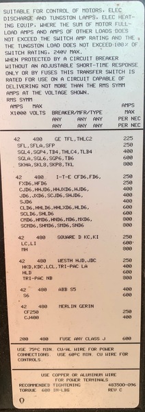 Used ASCO 260AMP 208V Automatic Transfer Switch