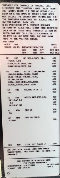 Used ASCO 400AMP 208V Automatic Transfer Switch