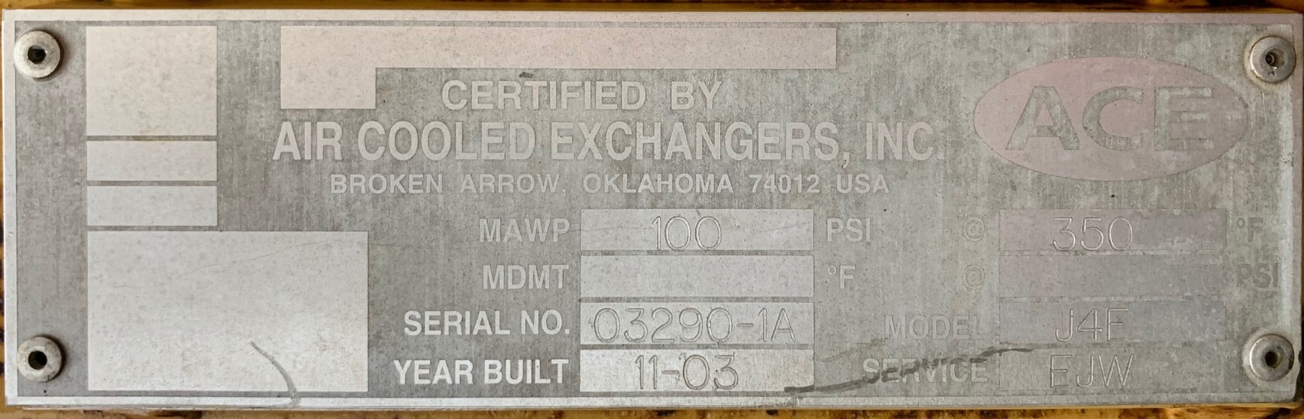 Used Air Cooled Exchangers, INC. J4F Radiator