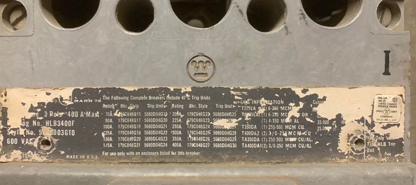 Used Westinghouse 125amp Circuit Breaker