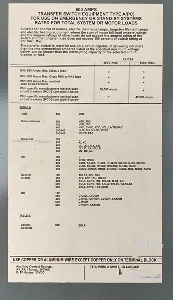 Used Kohler 600amp 480V Automatic Transfer Switch