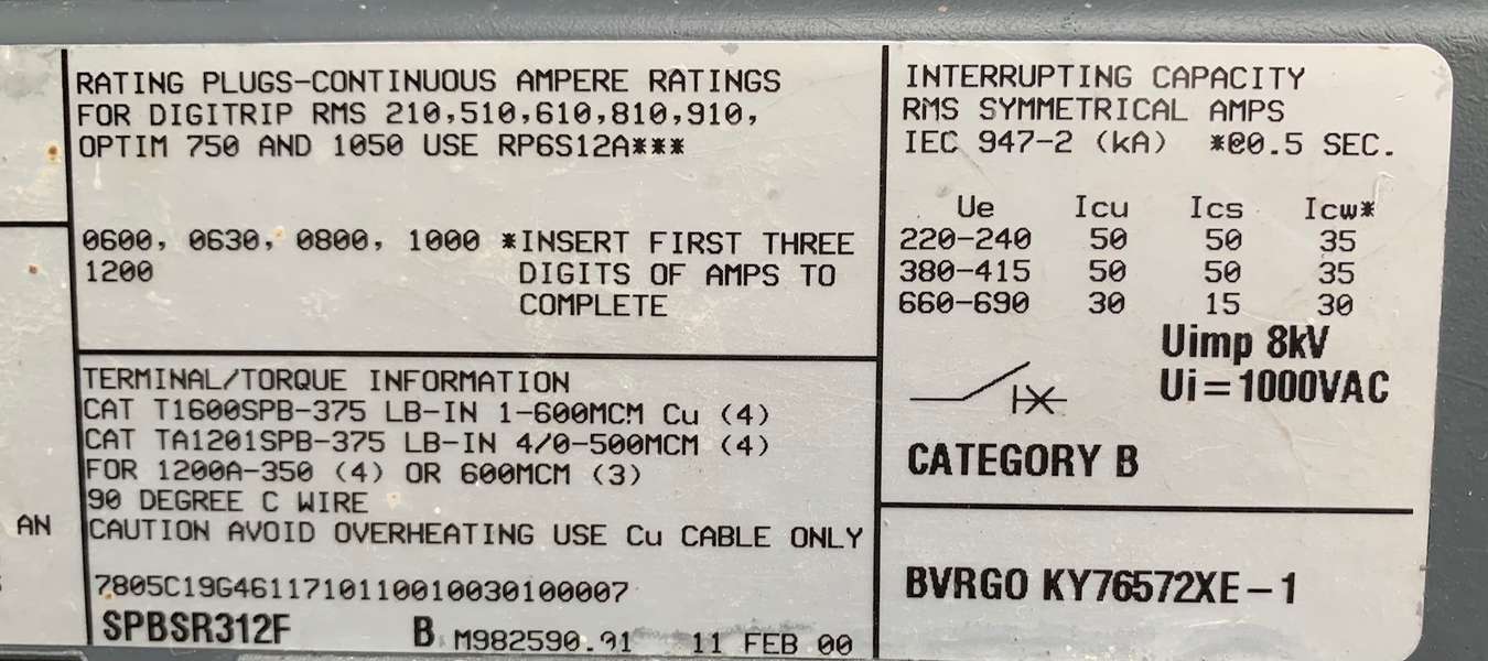 Used Cutler-Hammer 800amp Circuit Breaker