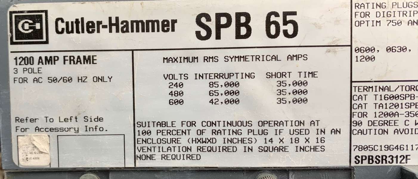 Used Cutler-Hammer 800 amp Circuit Breaker