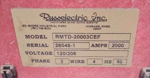 Used Russell Electric 2000amp 120/208V Automatic Transfer Switch