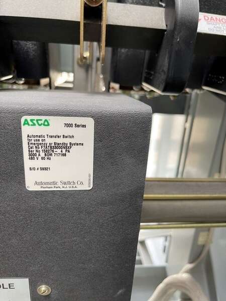 Tested Like New ASCO 3000amp 480V Bypass Isolation 7000Series Automatic Transfer Switch