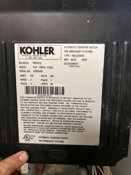Used Kohler 800AMP 480V Automatic Transfer Switch