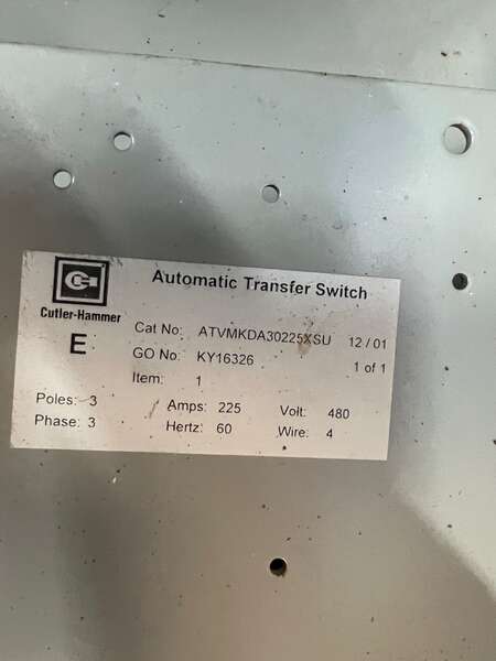 Used Cutler-Hammer 225AMP 480V Automatic Transfer Switch
