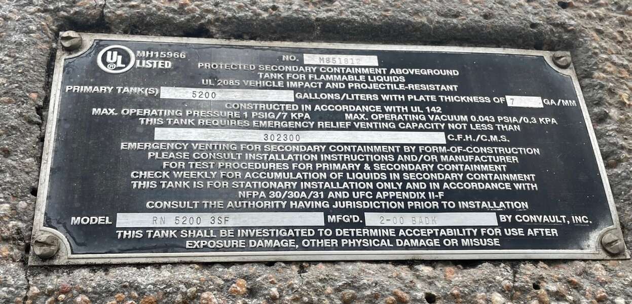 Used ConVault 5200 gallon Diesel Fuel Tank