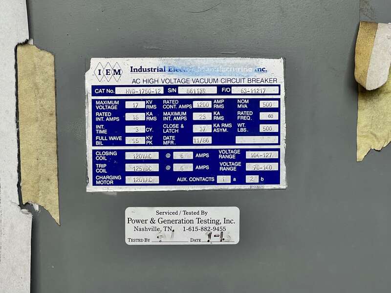 Used IEM HVD-1750-12 Circuit Breaker