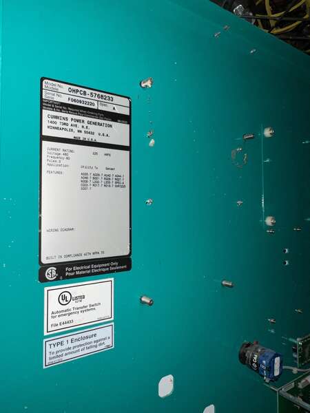 Used Cummins 225AMP 480V Automatic Transfer Switch