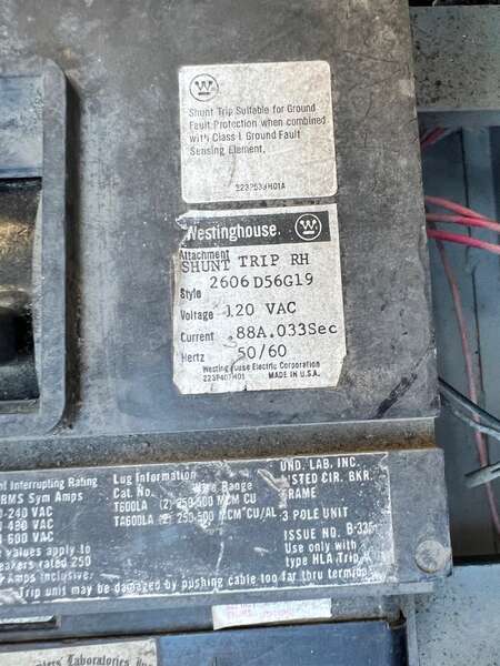 Used Westinghouse 600amp Circuit Breaker