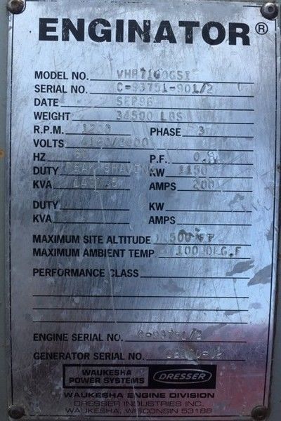 Used WAUKESHA 1000kW Gas Generator