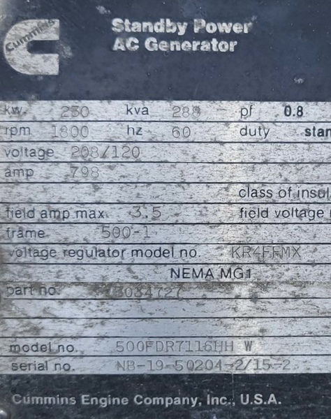  Cummins 230Kw Diesel Generator