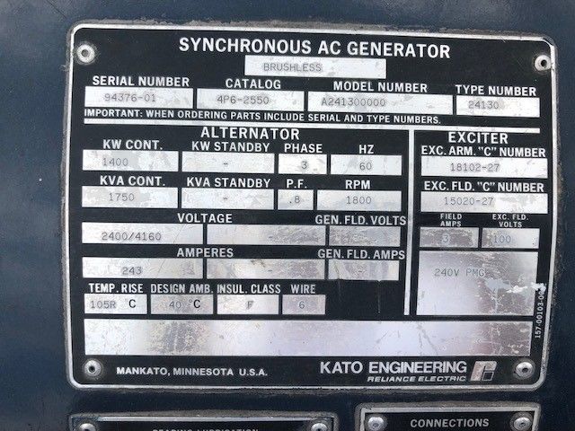  Kato 1400kW 4160V Generator End