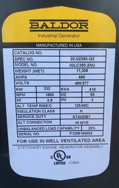 Like New Baldor 350 Gas Generator