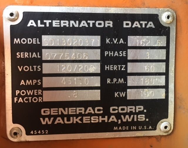  Generac 150kW Diesel Generator