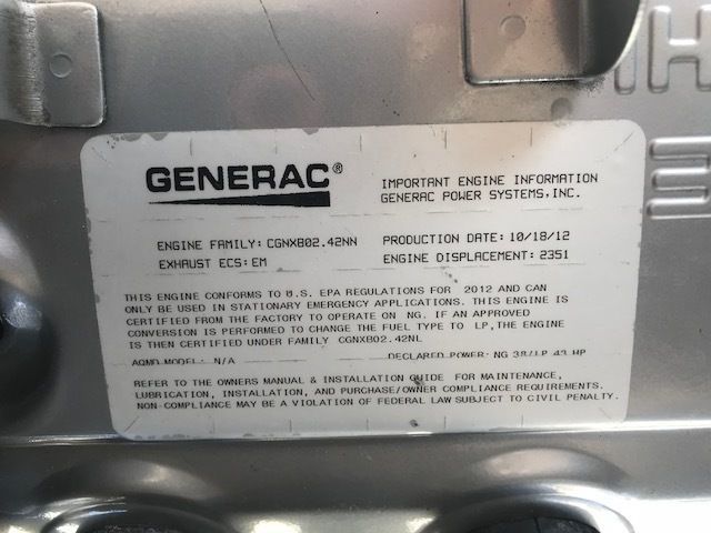  Generac 25kw Gas Generator