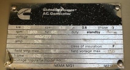 Cummins 350kw Diesel Generator