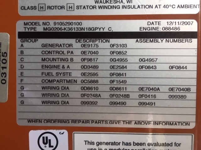 Low hours Generac SG200 Gas Generator