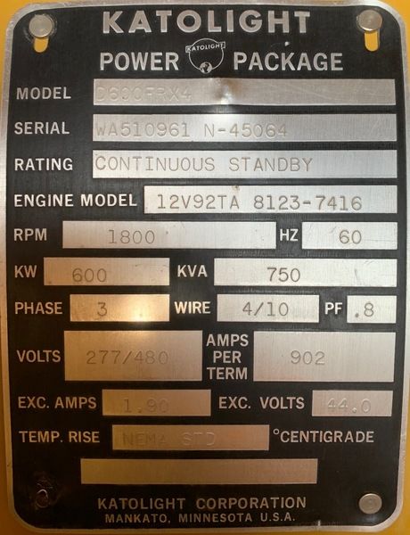 Used Katolight 600kW Diesel Generator