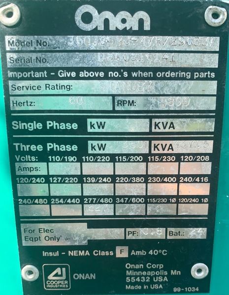 Used Cummins Onan 350kW Diesel Generator