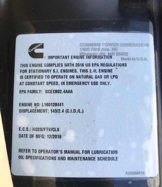 Like New Cummins 40kW NatGas Gas Generator