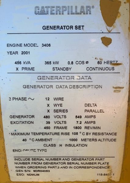Rebuilt Cat 3406C Diesel Generator