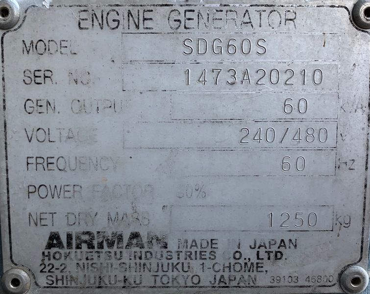 Used Airman SDG60S Diesel Generator