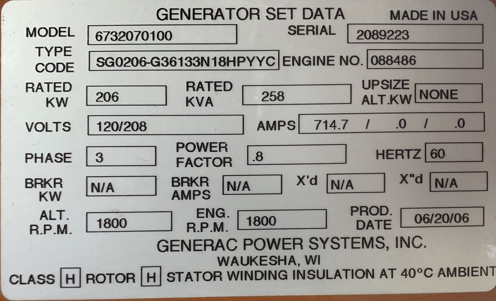 Like New Generac SG200 Gas Generator