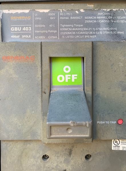 Low Hours Generac SG250 Gas Generator