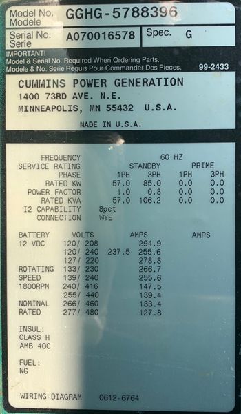 Used Cummins 85kW Gas Generator