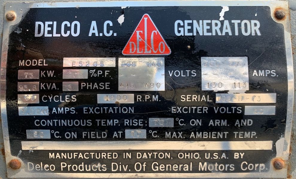 Used Delco 75kW Generator End