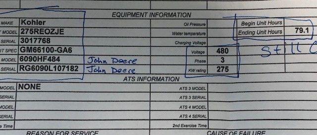 Used Kohler 275kW Diesel Generator