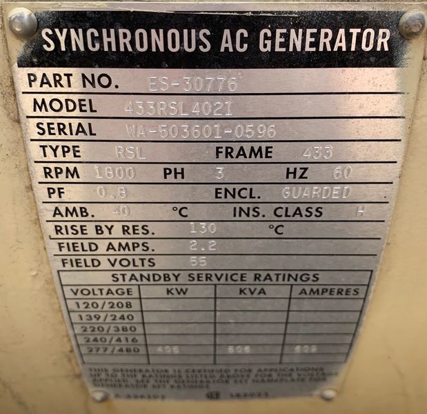 Used Kohler 400kW Diesel Generator