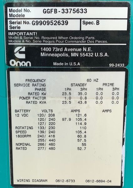 Used Cummins 35kW Gas Generator