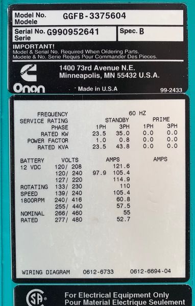 Used Cummins 35kW Gas Generator