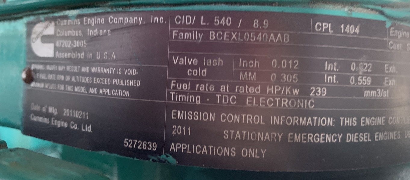 Used Cummins 250kW Diesel Generator