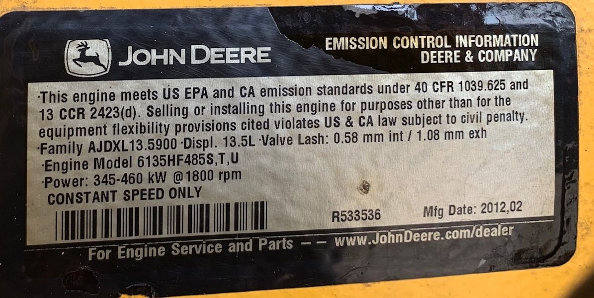 Used John Deere 6135 Diesel Generator