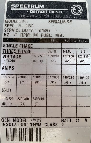 Low Hours Spectrum 350DSE Diesel Generator