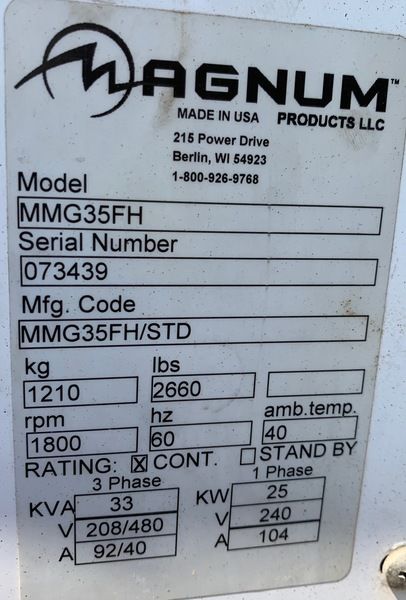 Used Magnum MMG35FH Diesel Generator
