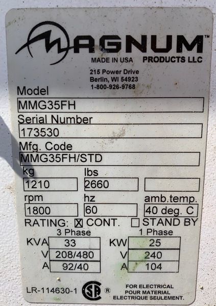 Used Magnum MMG35FH Diesel Generator