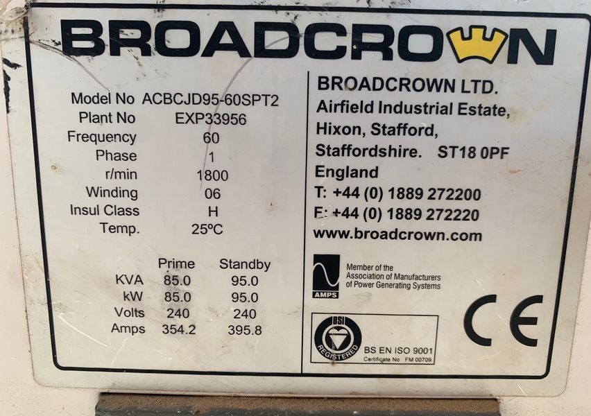 Used Broadcrown ABCDJD95-60SPT2 Diesel Generator