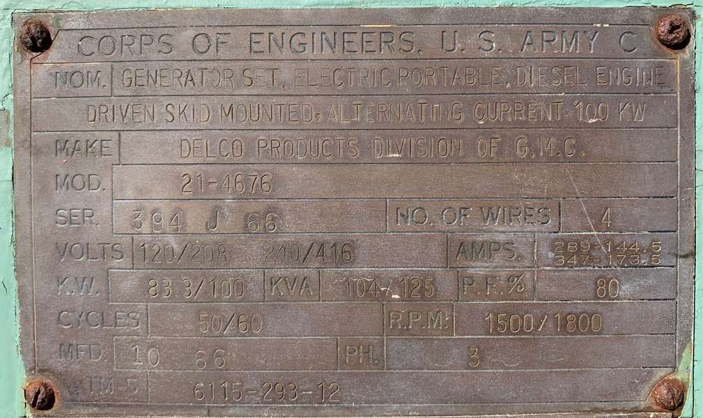Used U.S. Army 100kW Diesel Generator